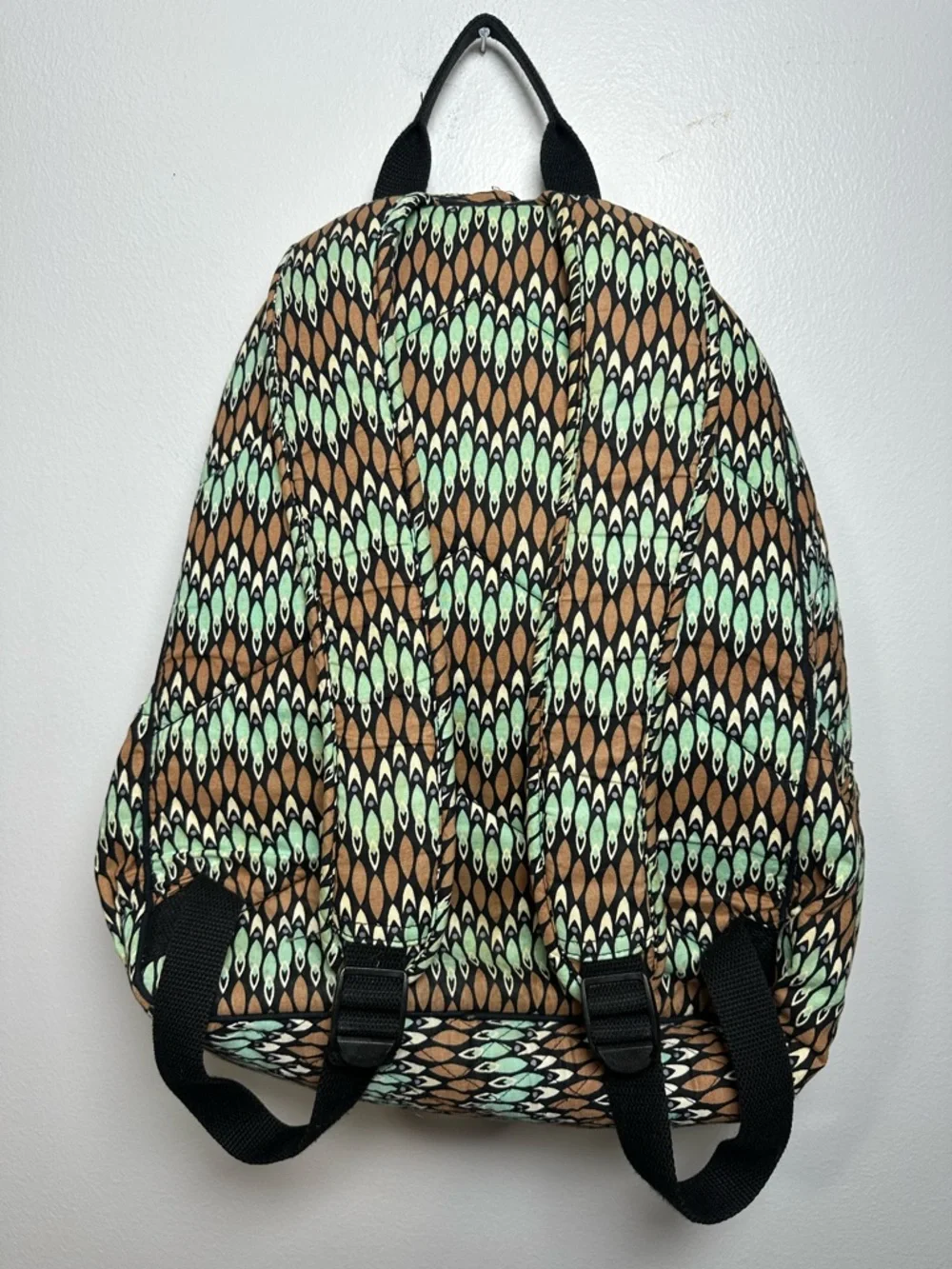 Vera Bradley Quilted Backpack Sierra Stream Mint, Brown & Black Geometric Print
